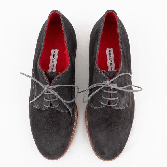 Manolo Blahnik Suede Derby Shoes Men's 8 Gray - Picture 6 of 9